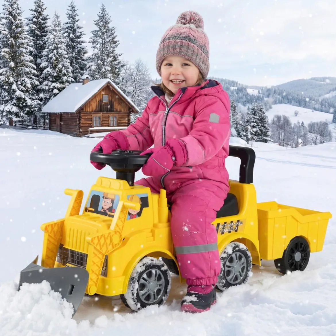 Kinder Rutschauto mit Anhänger & Schaufel Kinderfahrzeug Aufsitzauto Spielzeugauto mit Stauraum Gelb