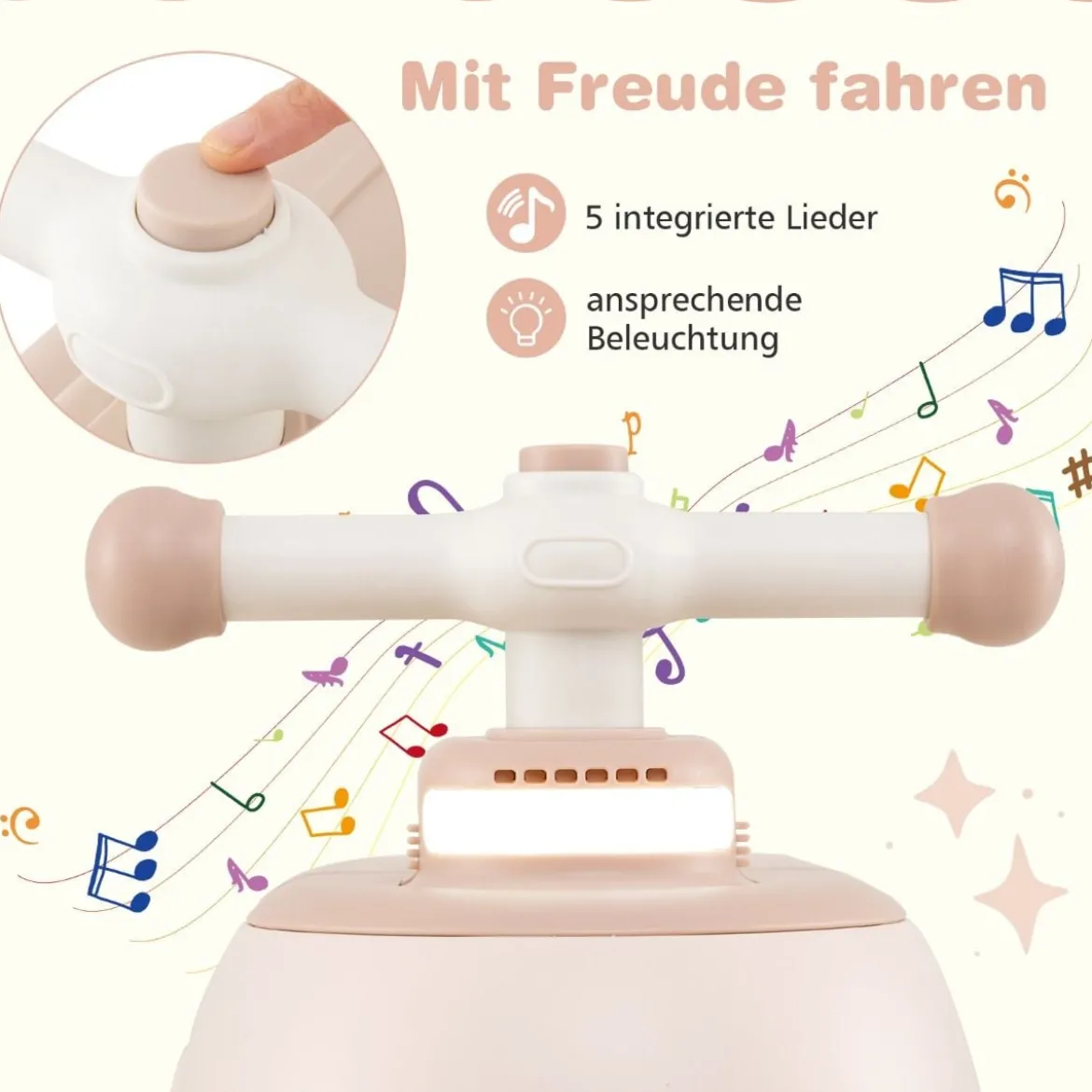 Kinder Rutschauto mit Anhänger & Licht & Stauraum unter dem Sitz Bodenrutscher Beige