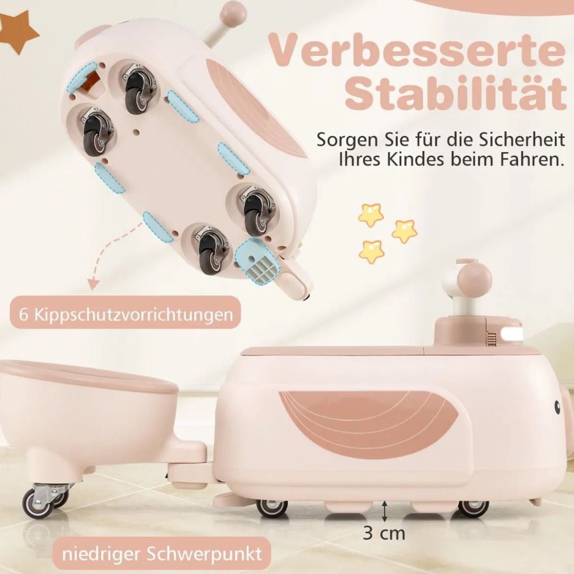 Kinder Rutschauto mit Anhänger & Licht & Stauraum unter dem Sitz Bodenrutscher Beige