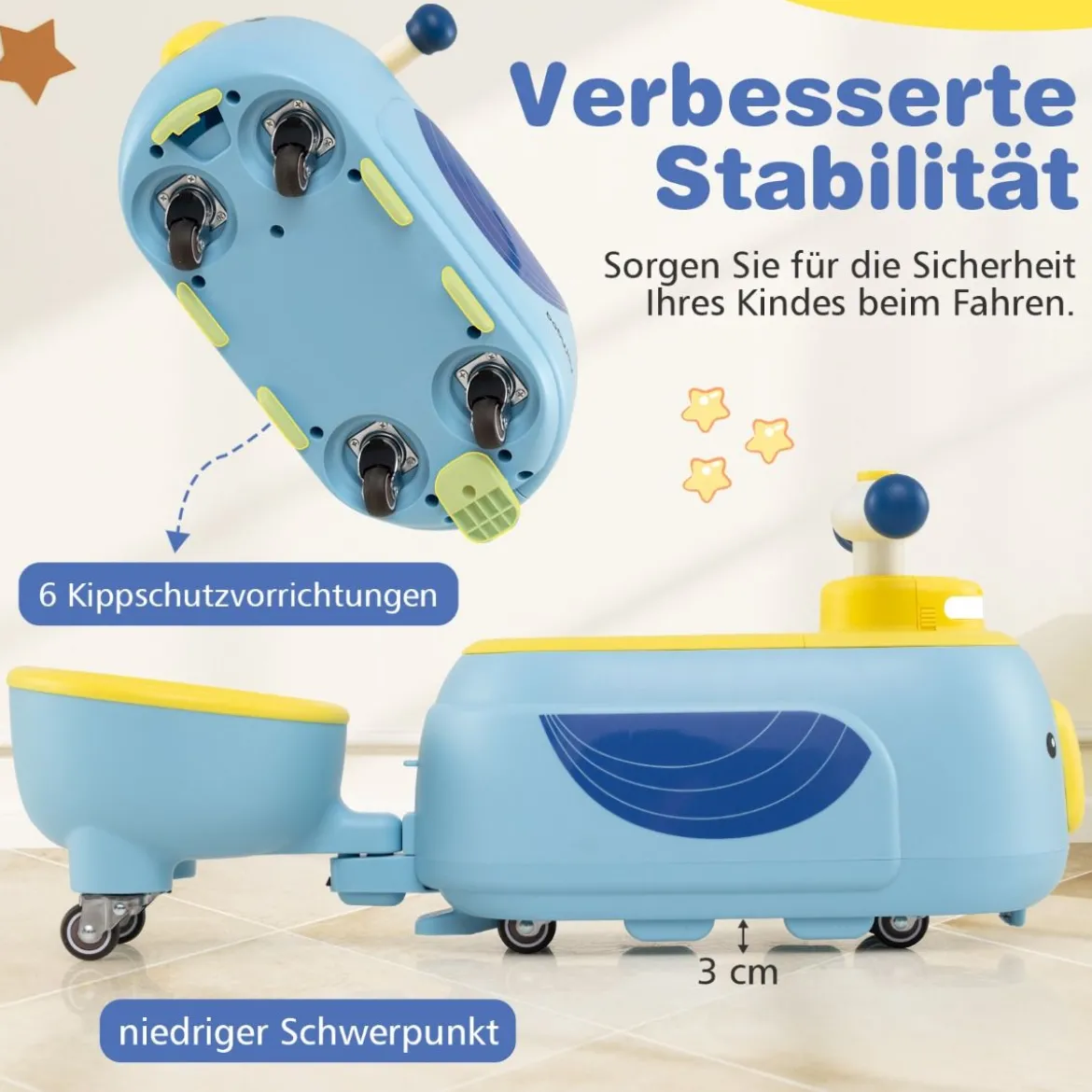 Kinder Rutschauto mit Anhänger & Licht & Stauraum unter dem Sitz Bodenrutscher Blau