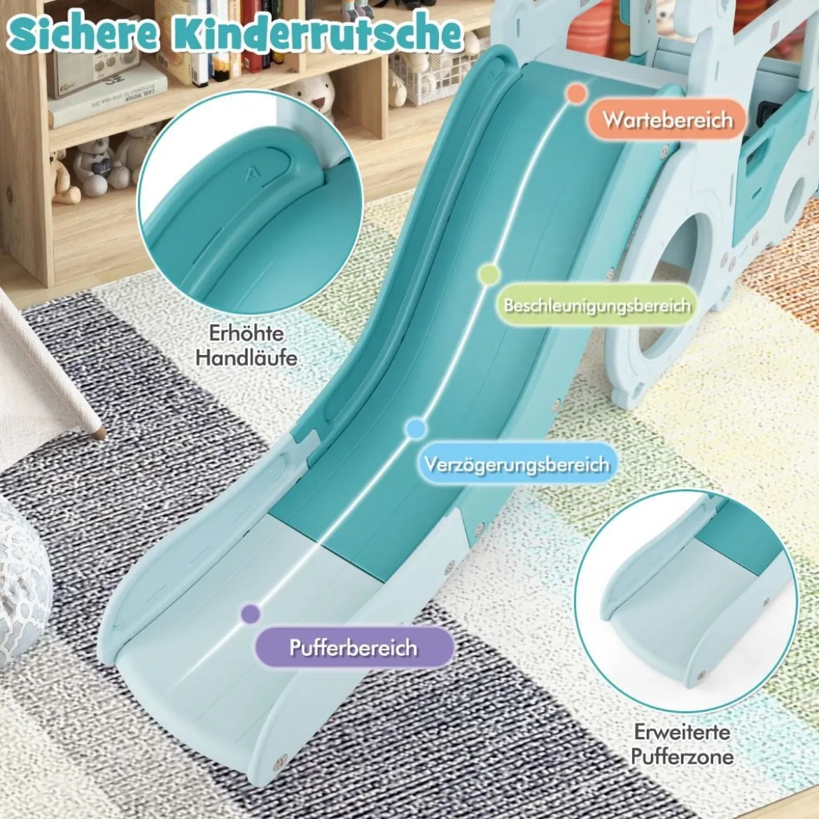 Kinder Rutsche 3 in 1 Kinderrutsche & Auto & Tunnel Lenkrad mit Hupe für Kinder ab 18 Monaten Blau