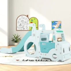 Kinder Rutsche 3 in 1 Kinderrutsche & Auto & Tunnel Lenkrad mit Hupe für Kinder ab 18 Monaten Blau