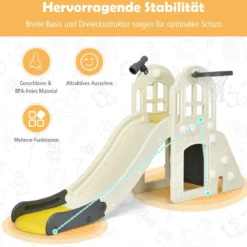 Kinderrutsche Kletterrutsche mit Basketballkorb Ball Ringwurf und Teleskop 189,5 x 83 x 98 cm Gelb