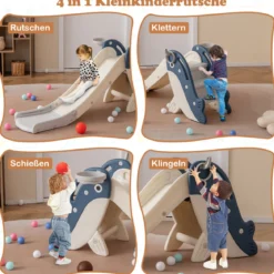 Kinder Rutsche mit Basketballkorb & Ringwurf Freistehendes Rutschespielset Klappbare Kinderrutsche