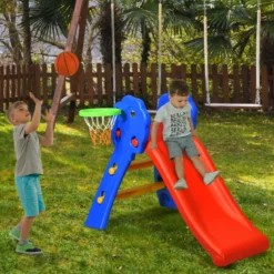 Kinderrutsche Rutschbahn Gartenrutsche für Indoor und Outdoor mit Basketballkorb 108 x 58 x 71,5 cm Bunt