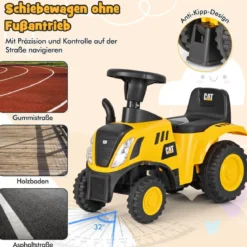 Kinder Rutschtraktor mit Abnehmbarem Anhänger & Schaufel Lauflernhilfe Lizenziertes Caterpillar-Fahrzeug