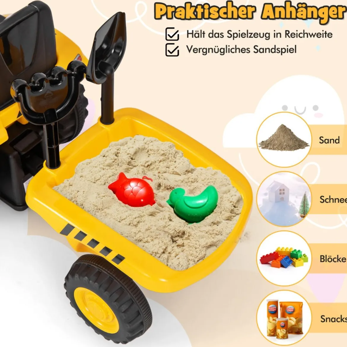 Kinder Rutschtraktor mit Abnehmbarem Anhänger & Schaufel Lauflernhilfe Lizenziertes Caterpillar-Fahrzeug