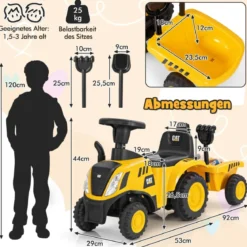 Kinder Rutschtraktor mit Abnehmbarem Anhänger & Schaufel Lauflernhilfe Lizenziertes Caterpillar-Fahrzeug