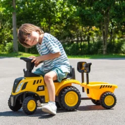 Kinder Rutschtraktor mit Abnehmbarem Anhänger & Schaufel Lauflernhilfe Lizenziertes Caterpillar-Fahrzeug