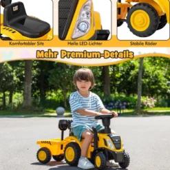 Kinder Rutschtraktor mit Abnehmbarem Anhänger & Schaufel Lauflernhilfe Lizenziertes Caterpillar-Fahrzeug