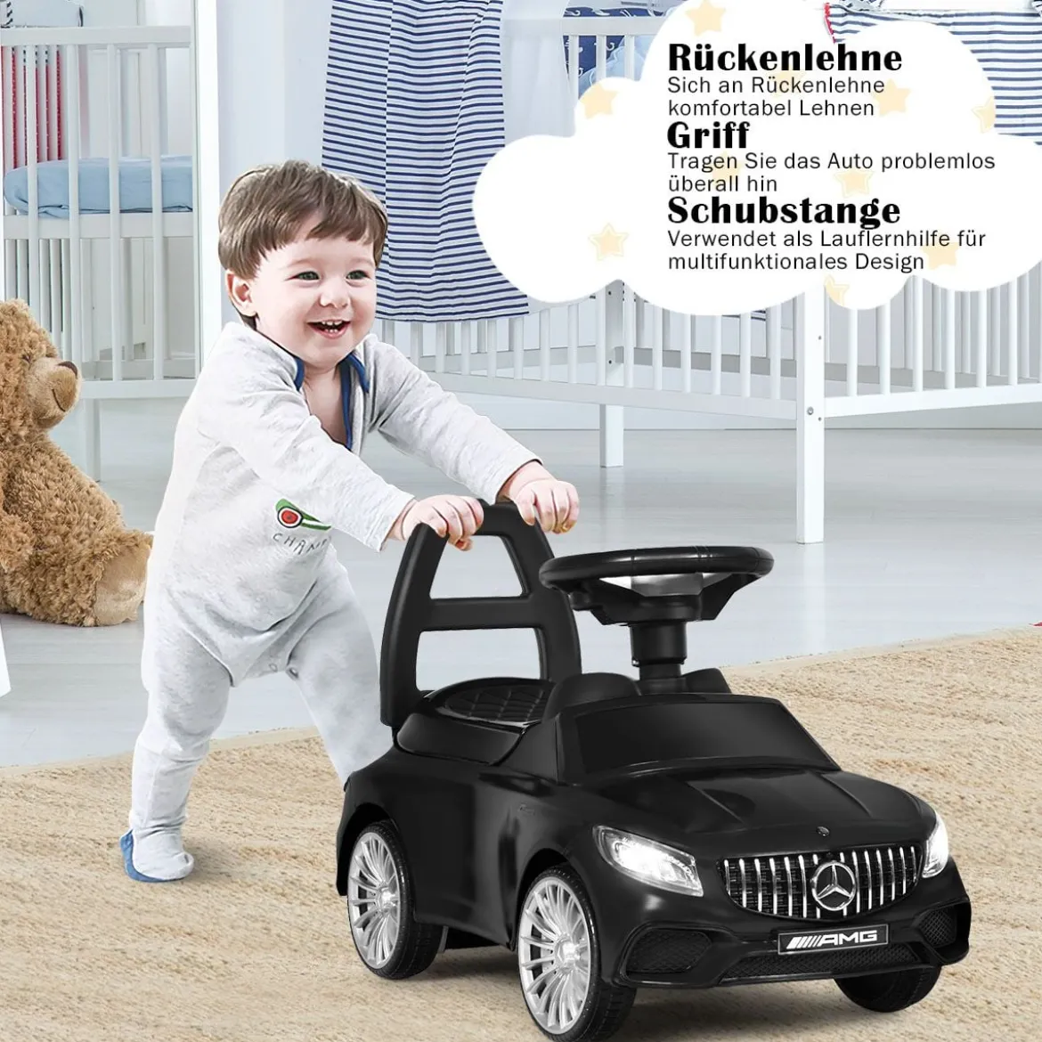 Kinder Rutsch- und Schiebe- Auto Lizenziertes Mercedes Benz Aufsitzauto 68 x 31,5 x 42,5 cm Schwarz