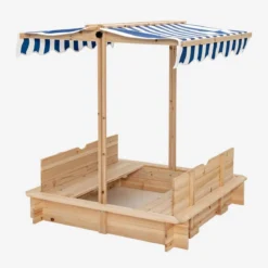 Kinder-Sandkasten Überdachter Sandkasten aus Holz mit 2 Umwandelbaren Sitzbänken