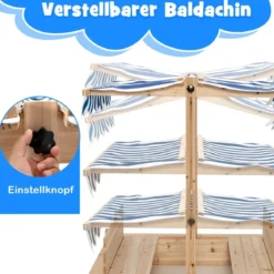 Kinder-Sandkasten Überdachter Sandkasten aus Holz mit 2 Umwandelbaren Sitzbänken