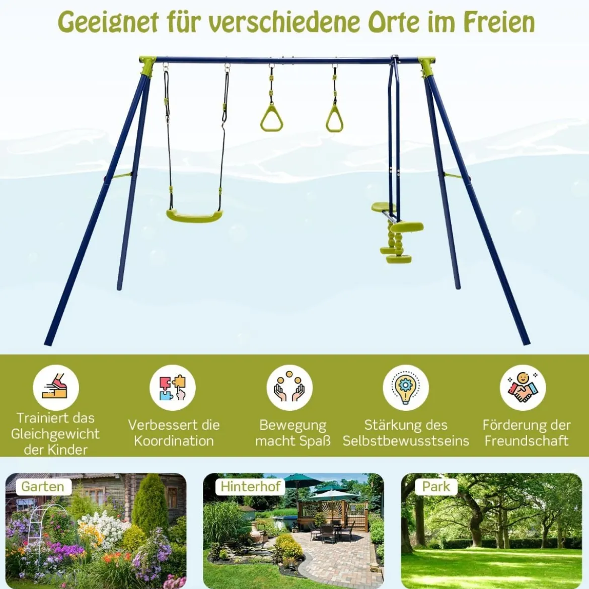 Kinderschaukel 3-in-1-Schaukelständer aus Metall 278 x 142 x 177 cm