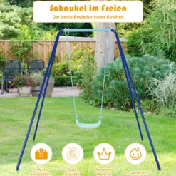Kinderschaukel mit Gestell Outdoor-Kinderschaukel Robuste Schaukel mit stabilem A-förmigen Rahmen Blau