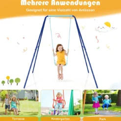 Kinderschaukel mit Gestell Outdoor-Kinderschaukel Robuste Schaukel mit stabilem A-förmigen Rahmen Blau