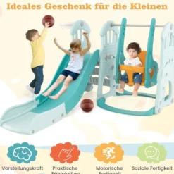 Kinderschaukel mit höhenverstellbarer Babyrutsche 4 in 1 Schaukel & Rutsche & Basketballkorb & Leiter Grün