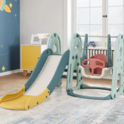 Kinderschaukel mit Rutsche höhenverstellbarer Sitz 4 in 1 Schaukel & Rutsche & Basketballkorb & Leiter für Kinder ab 18 Monaten