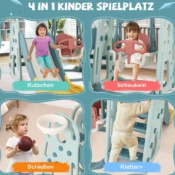 Kinderschaukel mit Rutsche höhenverstellbarer Sitz 4 in 1 Schaukel & Rutsche & Basketballkorb & Leiter für Kinder ab 18 Monaten