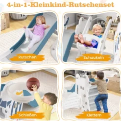 Kinderschaukel mit Rutsche 4 in 1 Schaukel & Rutsche & Basketballkorb & Leiter 185 x 150 x 92 cm