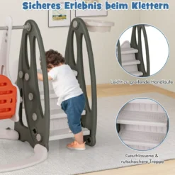 Kinderschaukel mit Rutsche klappbar 4 in 1 Schaukel & Rutsche & Basketballkorb & Leiter Orange