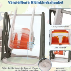 Kinderschaukel mit Rutsche klappbar 4 in 1 Schaukel & Rutsche & Basketballkorb & Leiter Orange