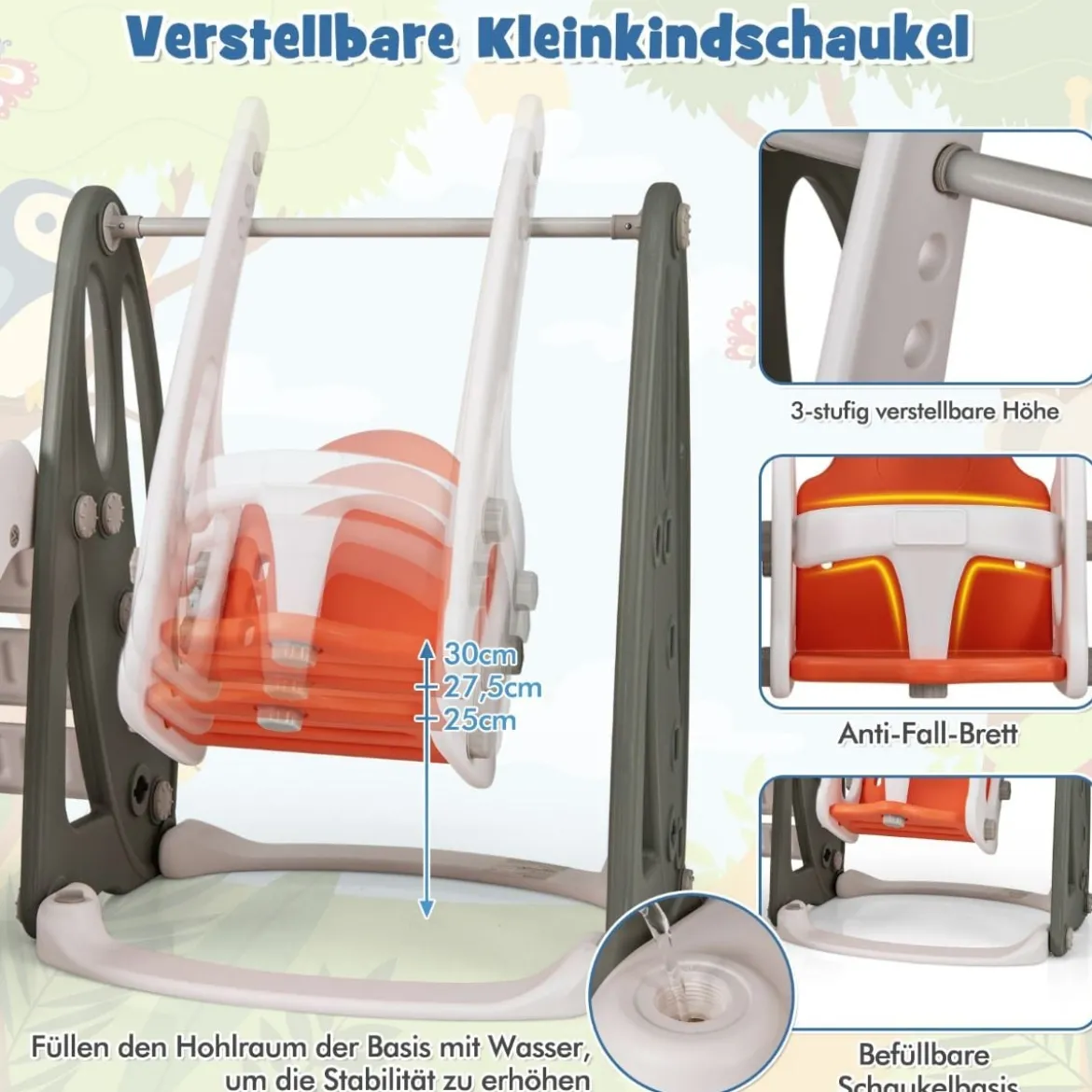 Kinderschaukel mit Rutsche klappbar 4 in 1 Schaukel & Rutsche & Basketballkorb & Leiter Orange