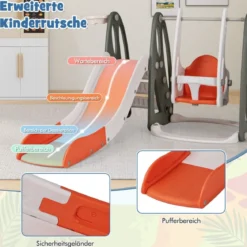 Kinderschaukel mit Rutsche klappbar 4 in 1 Schaukel & Rutsche & Basketballkorb & Leiter Orange