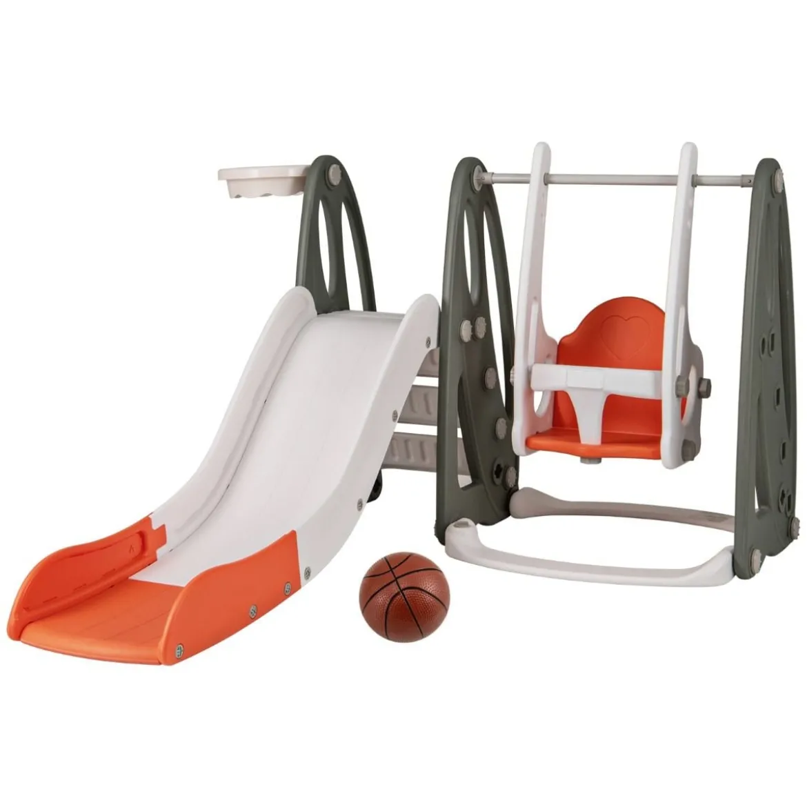 Kinderschaukel mit Rutsche klappbar 4 in 1 Schaukel & Rutsche & Basketballkorb & Leiter Orange