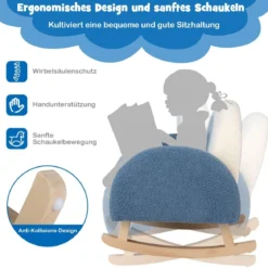 Kinderschaukelstuhl Teddy-Plüsch-Sessel mit Schaukelbeinen aus Pappelholz Blau
