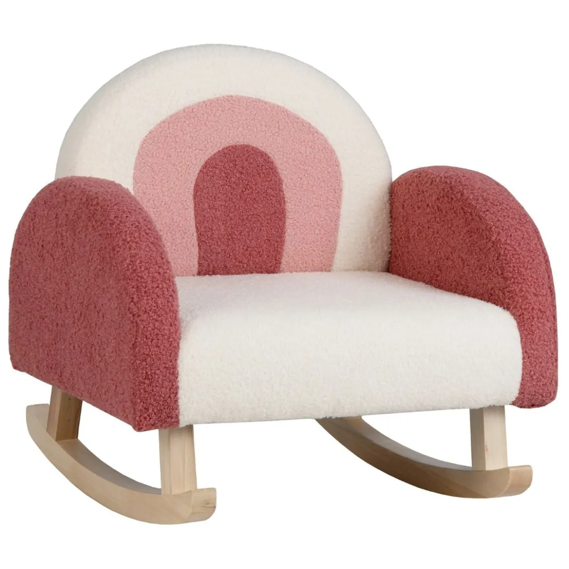 Kinderschaukelstuhl Teddy-Plüsch-Sessel mit Schaukelbeinen aus Pappelholz Rot