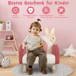 Kinderschaukelstuhl Teddy-Plüsch-Sessel mit Schaukelbeinen aus Pappelholz Rot