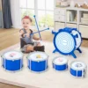 Kinder Schlagzeug Set mit Hocker & Notenständer & Fußpedal Trommel Set Schlaginstrument Blau
