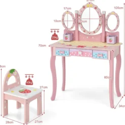 Kinder Schminktisch Kinder Frisier-Set mit Spiegel 70 x 34 x 105 cm Rosa