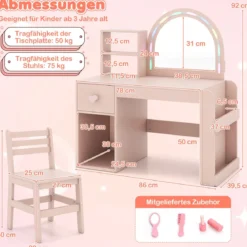 Kinder Schminktisch mit Beleuchtung Prinzessin Kinderschminktisch mit beleuchtetem Spiegel Frisiertisch Rosa