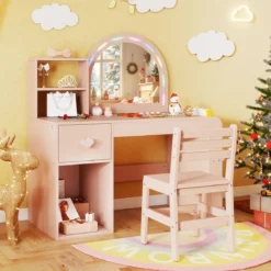 Kinder Schminktisch mit Beleuchtung Prinzessin Kinderschminktisch mit beleuchtetem Spiegel Frisiertisch Rosa