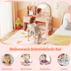 Kinder Schminktisch mit Beleuchtung Prinzessin Kinderschminktisch mit beleuchtetem Spiegel Frisiertisch Rosa