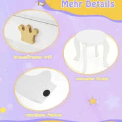 Kinder Schminktisch mit Beleuchtung Frisiertisch Mädchen mit Dreifach Klappbarem Spiegel