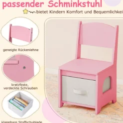 Kinderschminktisch mit Beleuchtung Prinzessinnen Frisiertisch & Stuhl Set mit 2 Schubladen Rosa