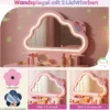 Kinder Schminktisch mit Beleuchtung Wolken-Spiegel 3 Schmuckhaken für Kinder von 3-6 Jahren Rosa