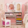 Kinder Schminktisch mit Beleuchtung Prinzessin Schminktisch & Stuhl Set mit 5 Schubladen & 2 Fächern Weiß