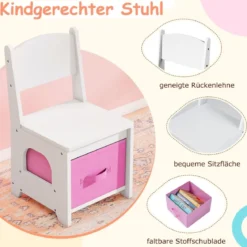 Kinder Schminktisch mit Beleuchtung Prinzessin Schminktisch & Stuhl Set mit 5 Schubladen & 2 Fächern Weiß
