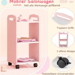 Kinder Schminktisch mit Drehstuhl & Friseurwagen Friseurtisch mit Verstellbarer Beleuchtung Rosa
