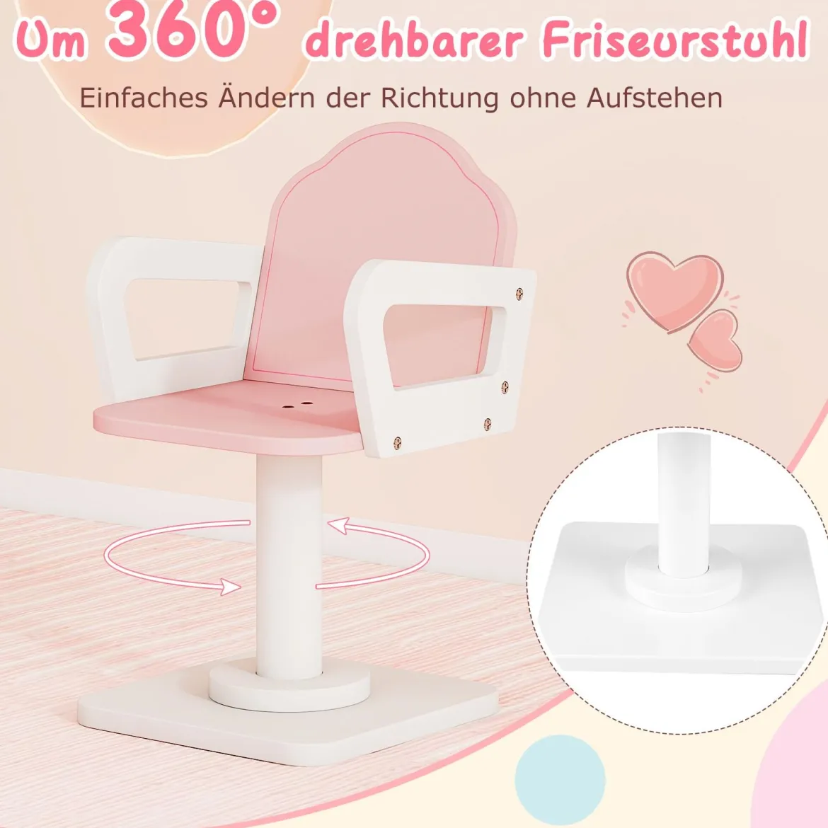 Kinder Schminktisch mit Drehstuhl & Friseurwagen Friseurtisch mit Verstellbarer Beleuchtung Rosa