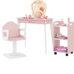 Kinder Schminktisch mit Drehstuhl & Friseurwagen Friseurtisch mit Verstellbarer Beleuchtung Rosa