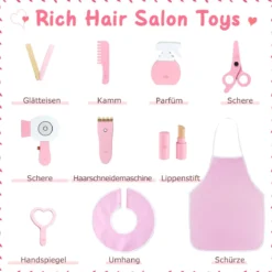 Kinder Schminktisch mit Drehstuhl & Friseurwagen Friseurtisch mit Verstellbarer Beleuchtung Rosa