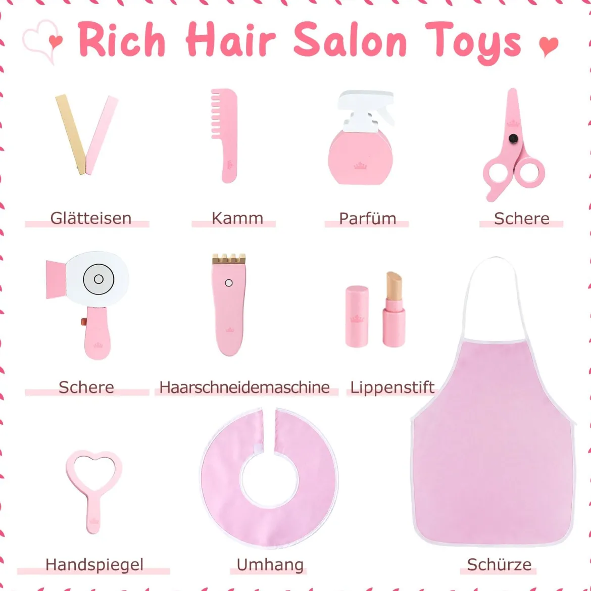 Kinder Schminktisch mit Drehstuhl & Friseurwagen Friseurtisch mit Verstellbarer Beleuchtung Rosa