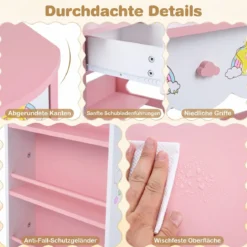 Kinderschminktisch mit Stuhl & Wolkenförmiger Spiegel Schminktisch mit 2 Schubladen Weiß