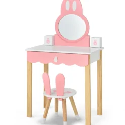 Kinder Schminktisch Schminkkommode mit Hocker Frisiertisch mit Spiegel 60 x 34 x 103 cm Rosa