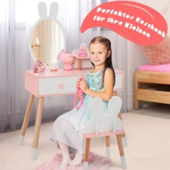 Kinder Schminktisch Set mit Kaninchen Design Schminkset mit Massivholzbeinen